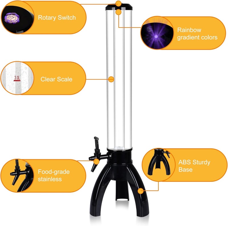 SERdeerCH 2 Pcs Beer Drink Tower Dispenser for Parties 100oz/3LClear Beverage Tower with Ice Tube and LED Lights Keg Tag for Kitchen Party - Image 3